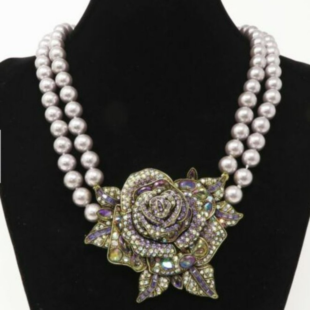 Heidi Daus Large Floral Flower Crystal Drop Necklace